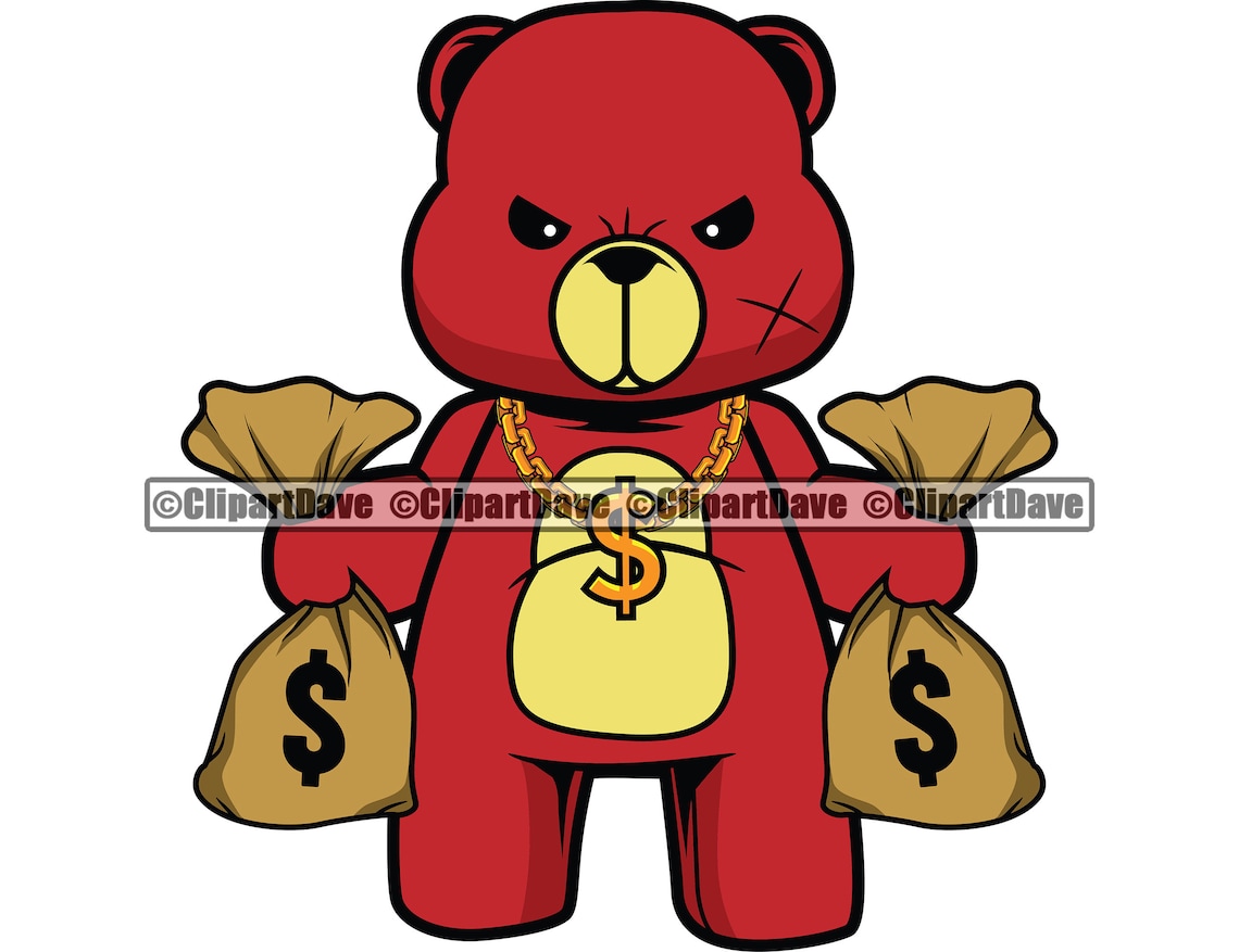 Gangster Teddy Bear Holding Money Bags SVG Design Scar Tuff Etsy