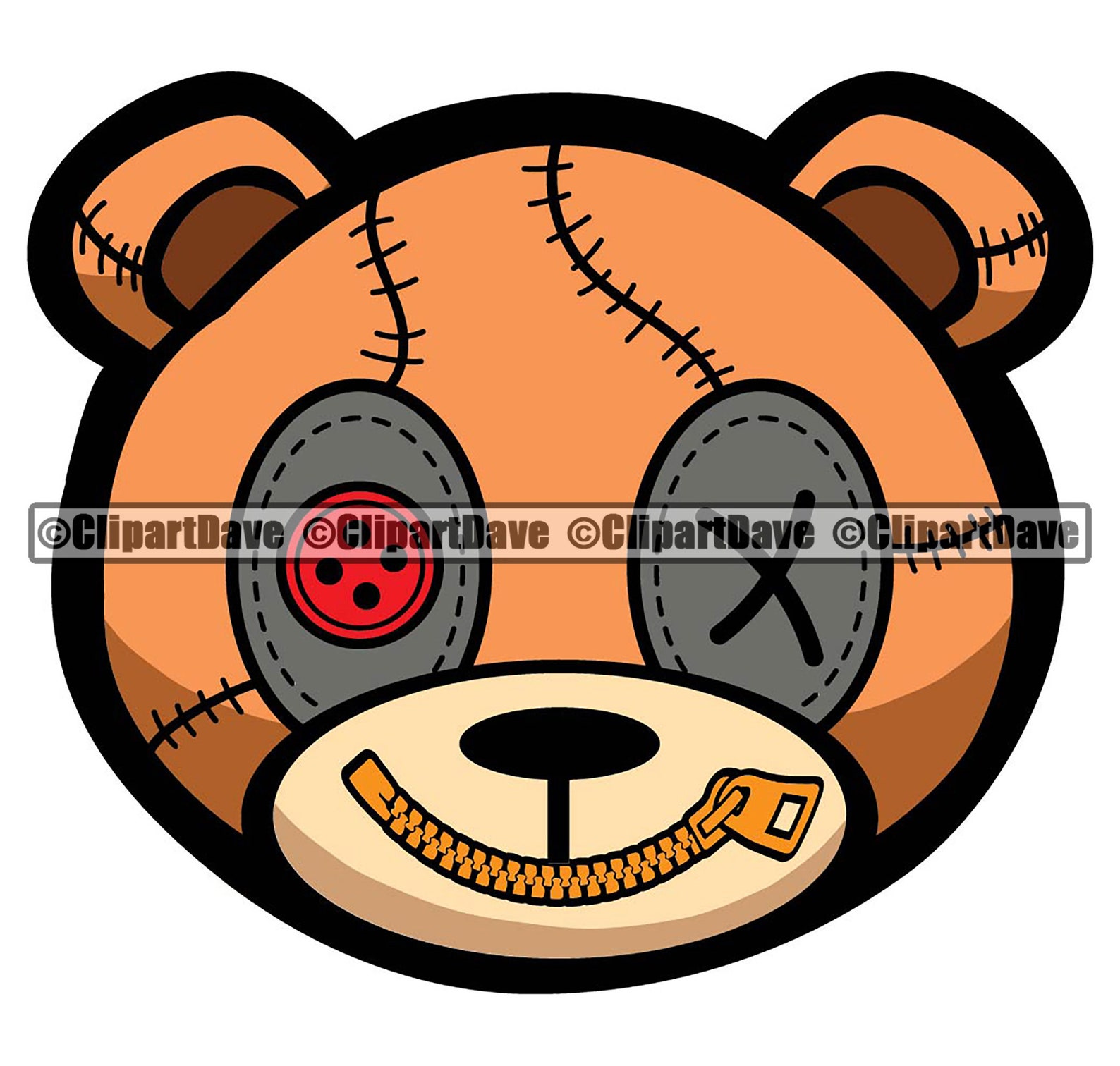 Teddy Bear Head Button X Eye Zipper Mouth Ripped Stitches Etsy