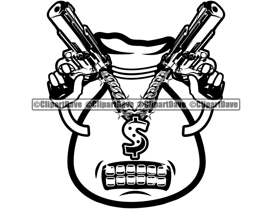 Money Bag Cartoon Character Hold Gun SVG Design Gangster | Etsy