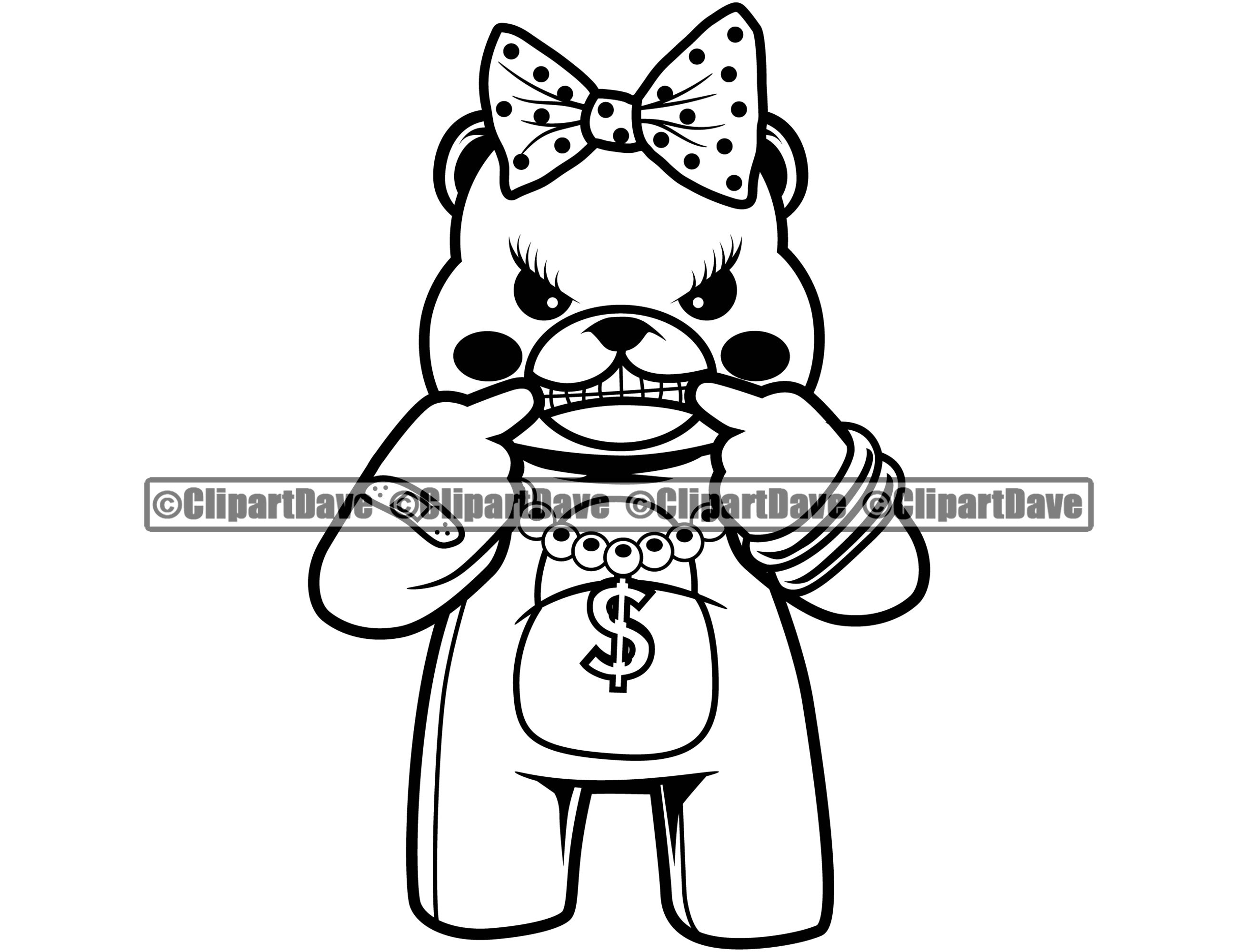 Female Gangster Teddy Bear Gold Teeth Grill SVG Design Ghetto | Etsy