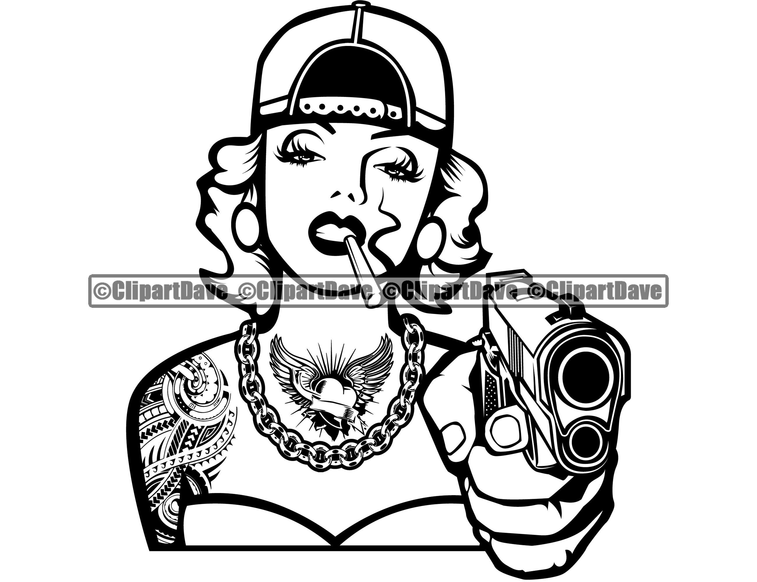 Gangster Woman Tattoo Gun Organic Paper Cigarette SVG Design | Etsy