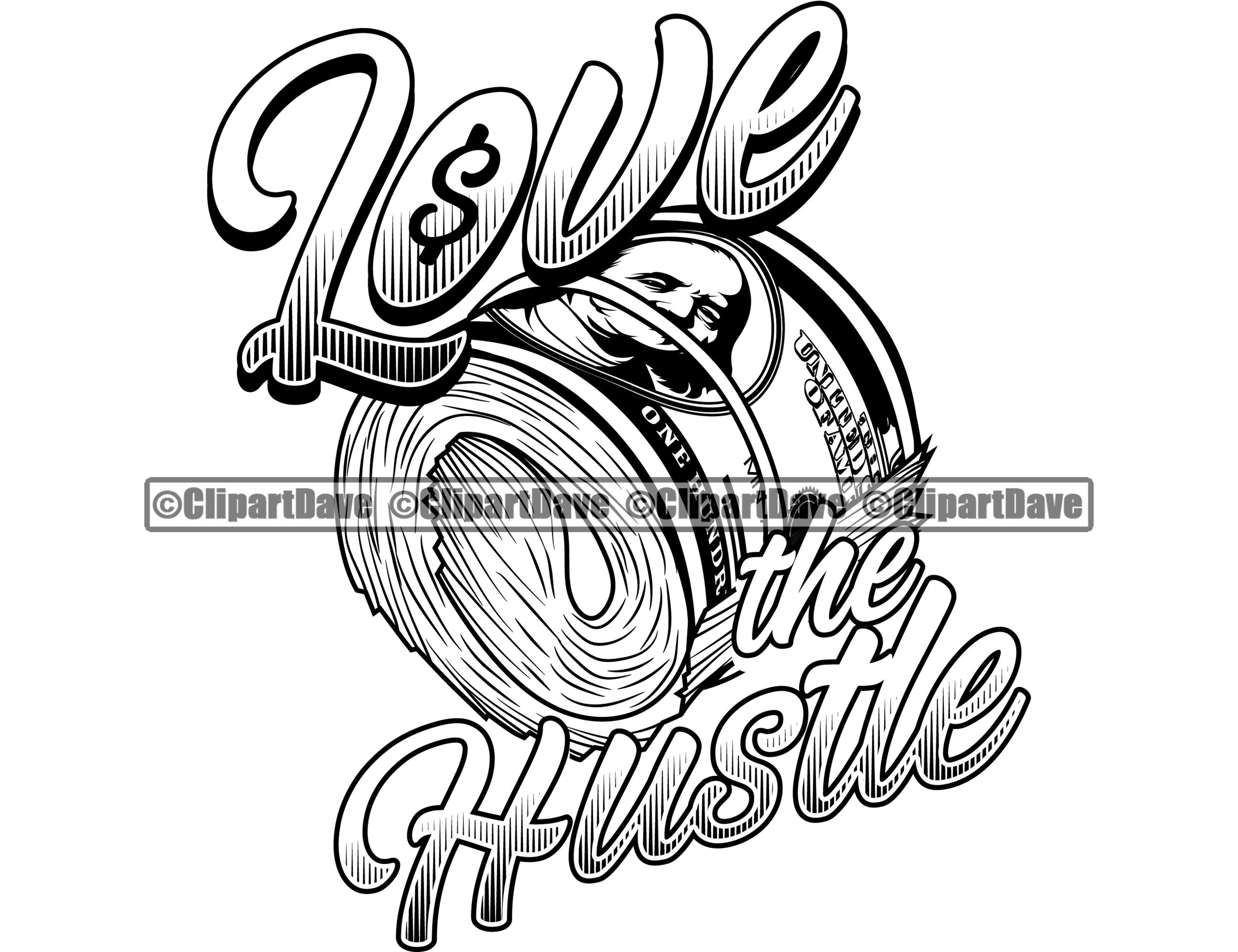Love the Hustle Money Roll Rubber Band SVG Design 100 Dollar | Etsy