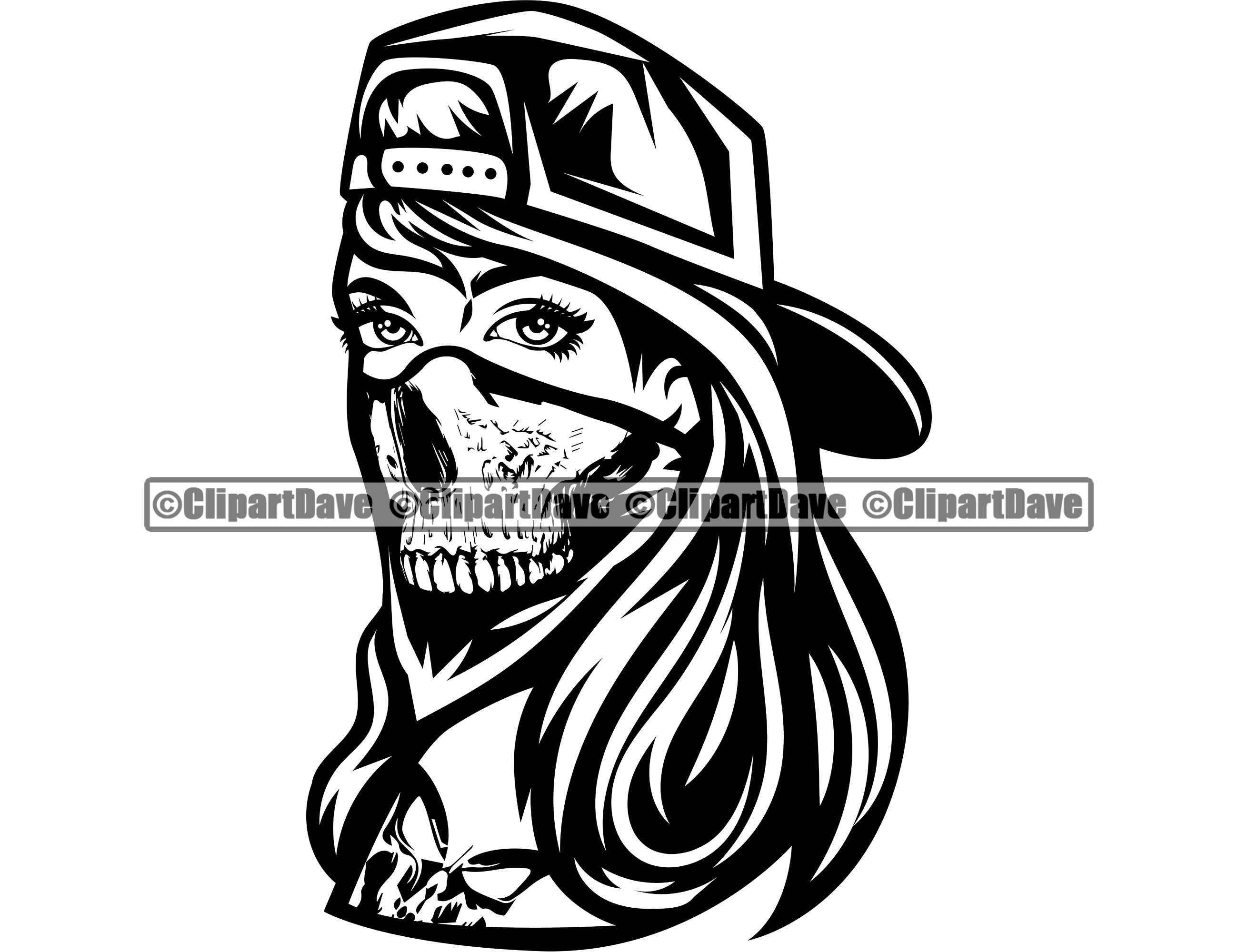Gangster Woman Skull Mask Hat Cap SVG Design Savage Hip Hop | Etsy