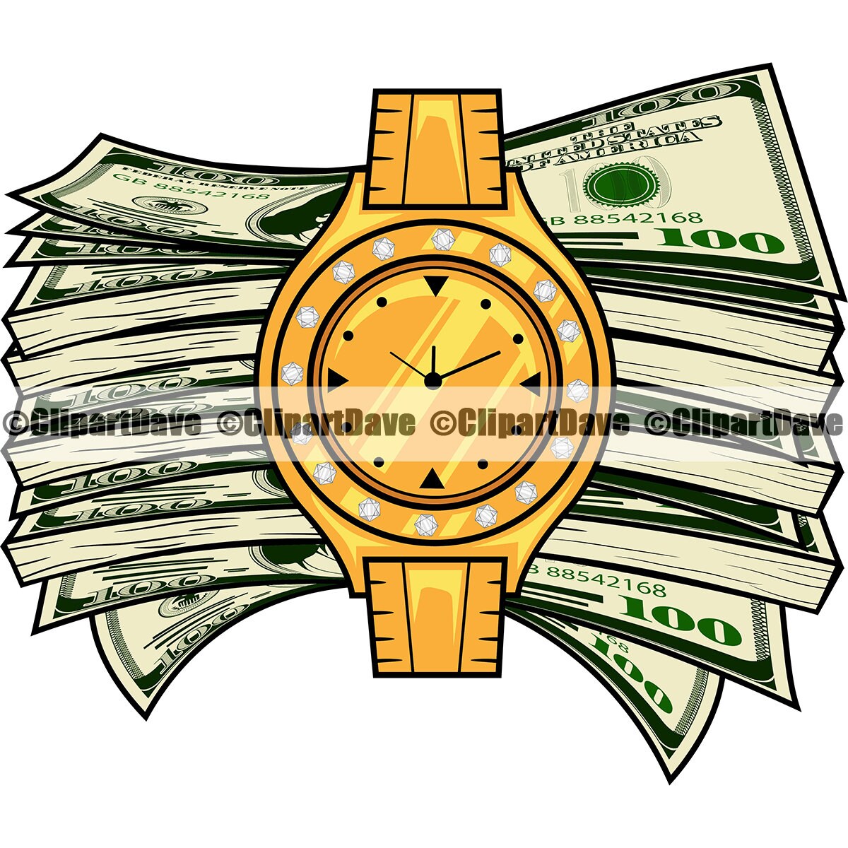 Money Gold Watch Svg Design 100 Dollar Bill Cash Jewelry Etsy