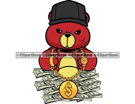 Gangster Teddy Bear Money Hat Cap SVG Design Cash Gold ...