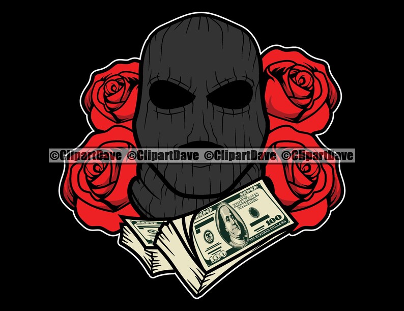 Gangster Ski Mask Money Stack Roses Svg Design Thug Savage Etsy