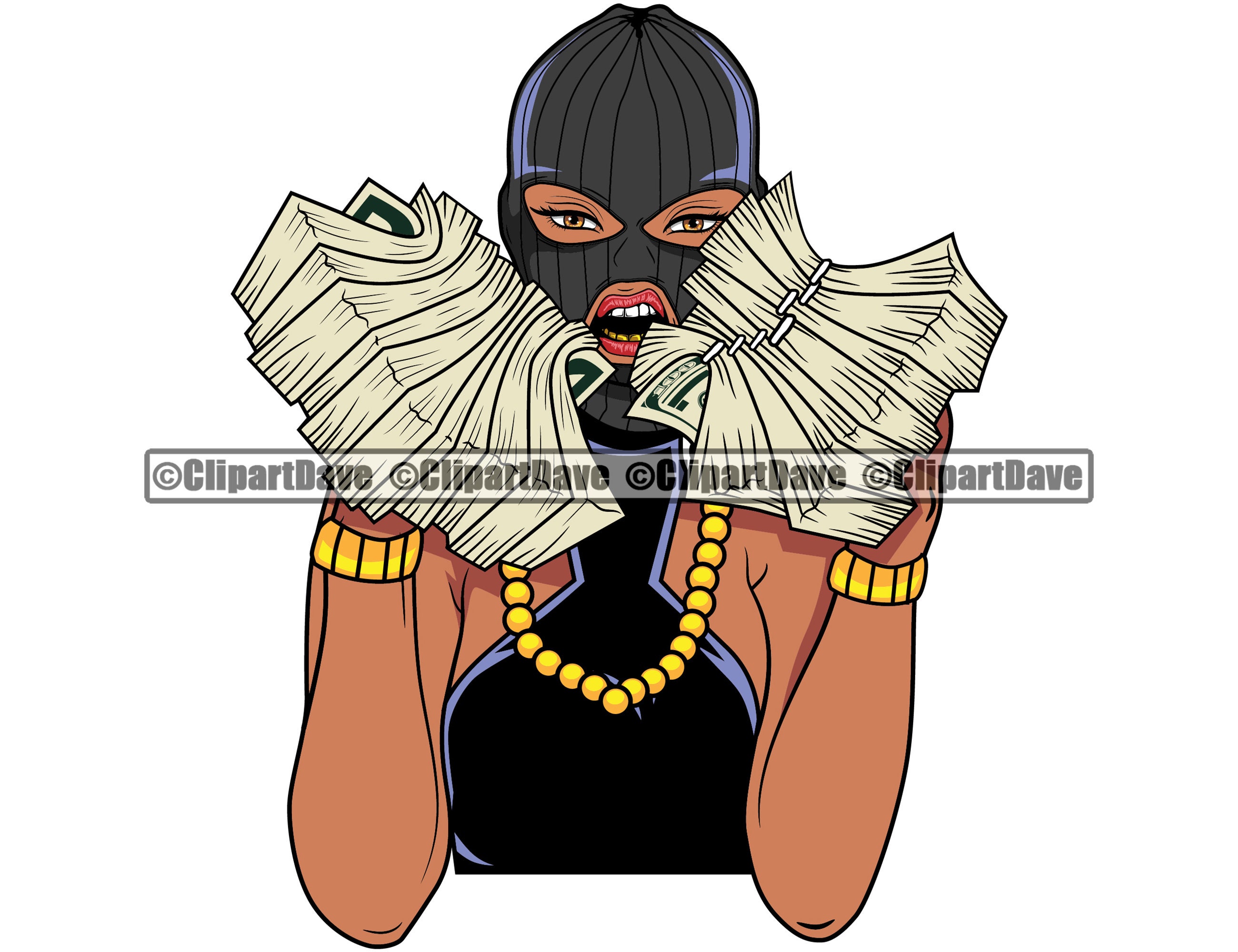 Gangster Woman Ski Mask Eating Huge Money Stack Svg Design 100 Etsy