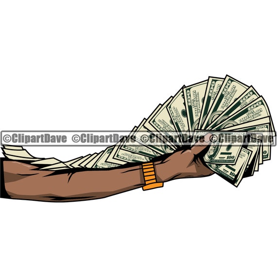 Man Male Hand Arm 100 Dollar Bill Money Fan SVG Design Thug Gangster Gold Watch Cash Success Rich Lifestyle Rap Hip Hop SVG Cut File Jpg PNG