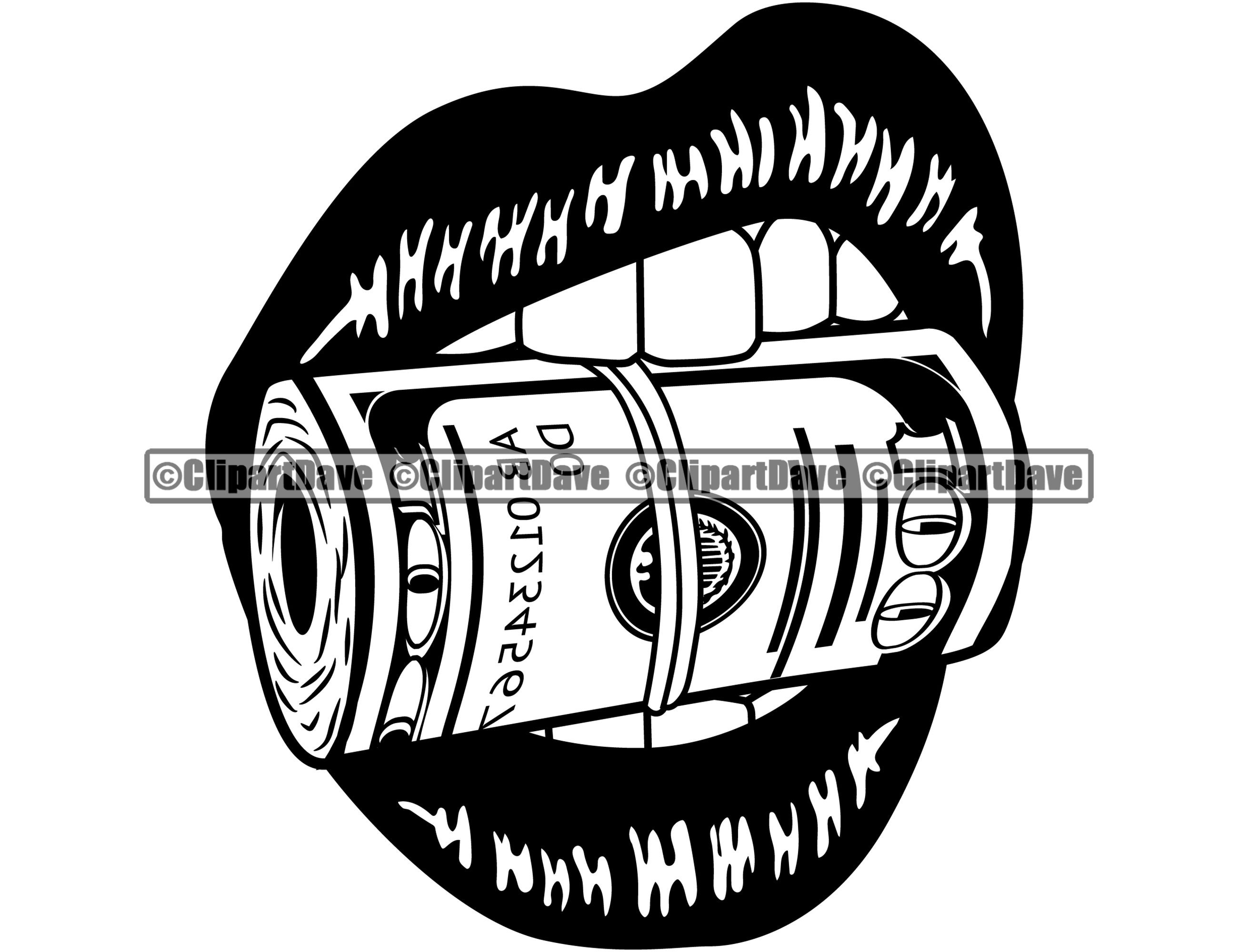 Lips Biting Money Roll SVG Design Bite 100 Dollar Bill Cash Etsy