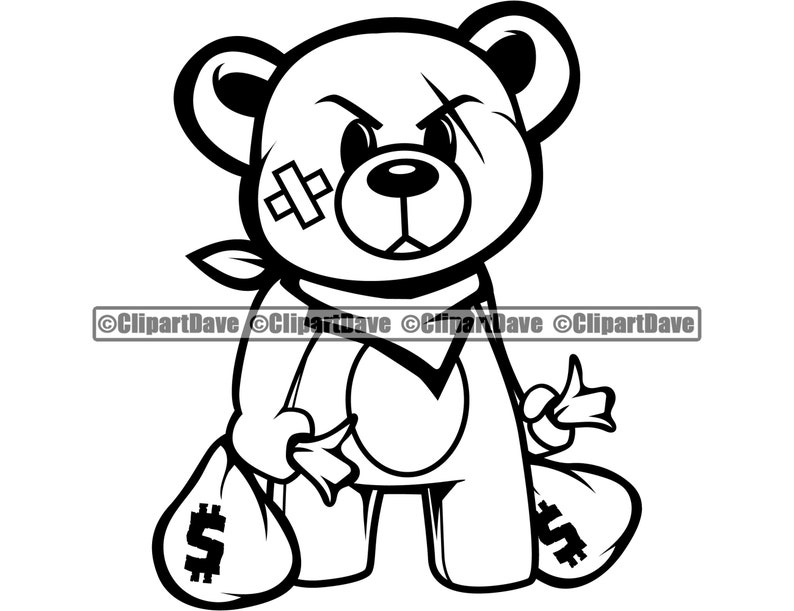 Gangster Teddy Bear Money Bags Bandanna Scarf Bandage Svg Etsy