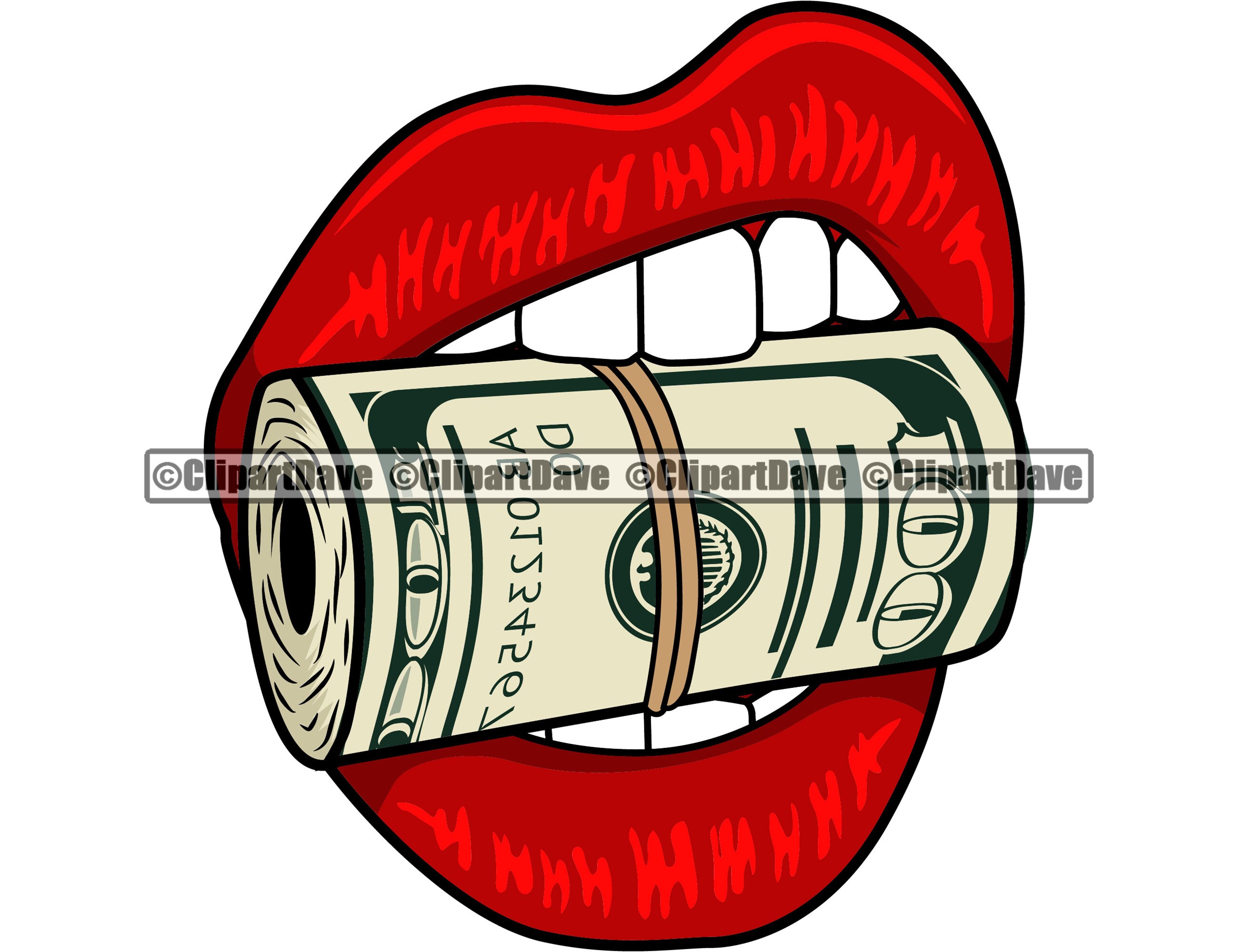 Lips Biting Money Roll SVG Design Bite 100 Dollar Bill Cash Etsy