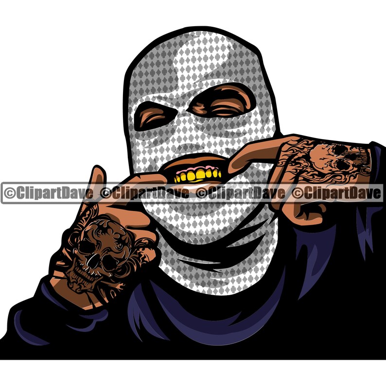 Gangster Ski Mask SVG Design Thug Show Gold Teeth Grill Savage | Etsy