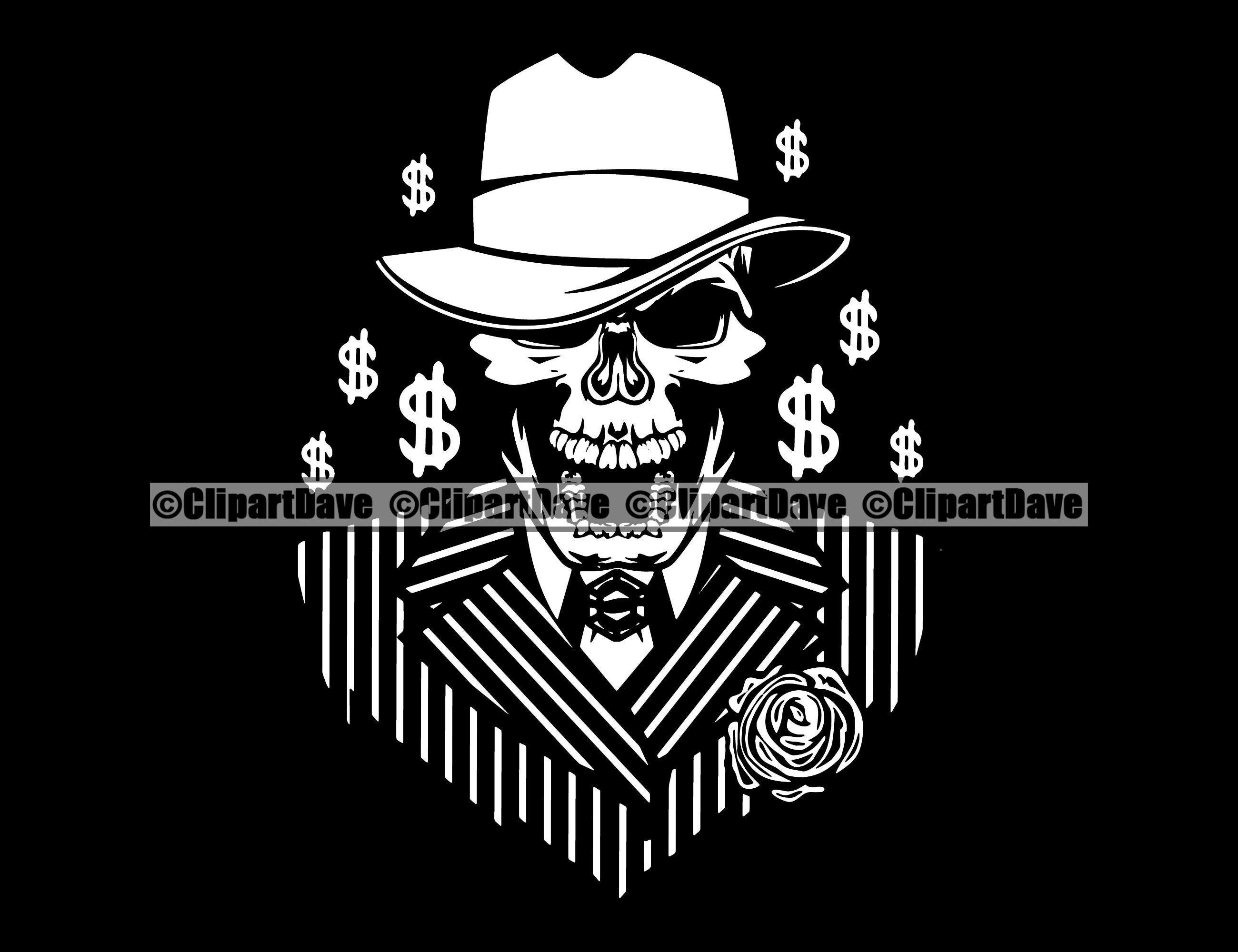 Skull Mafia Crime Boss Suit Fedora SVG Design Logo Skeleton | Etsy