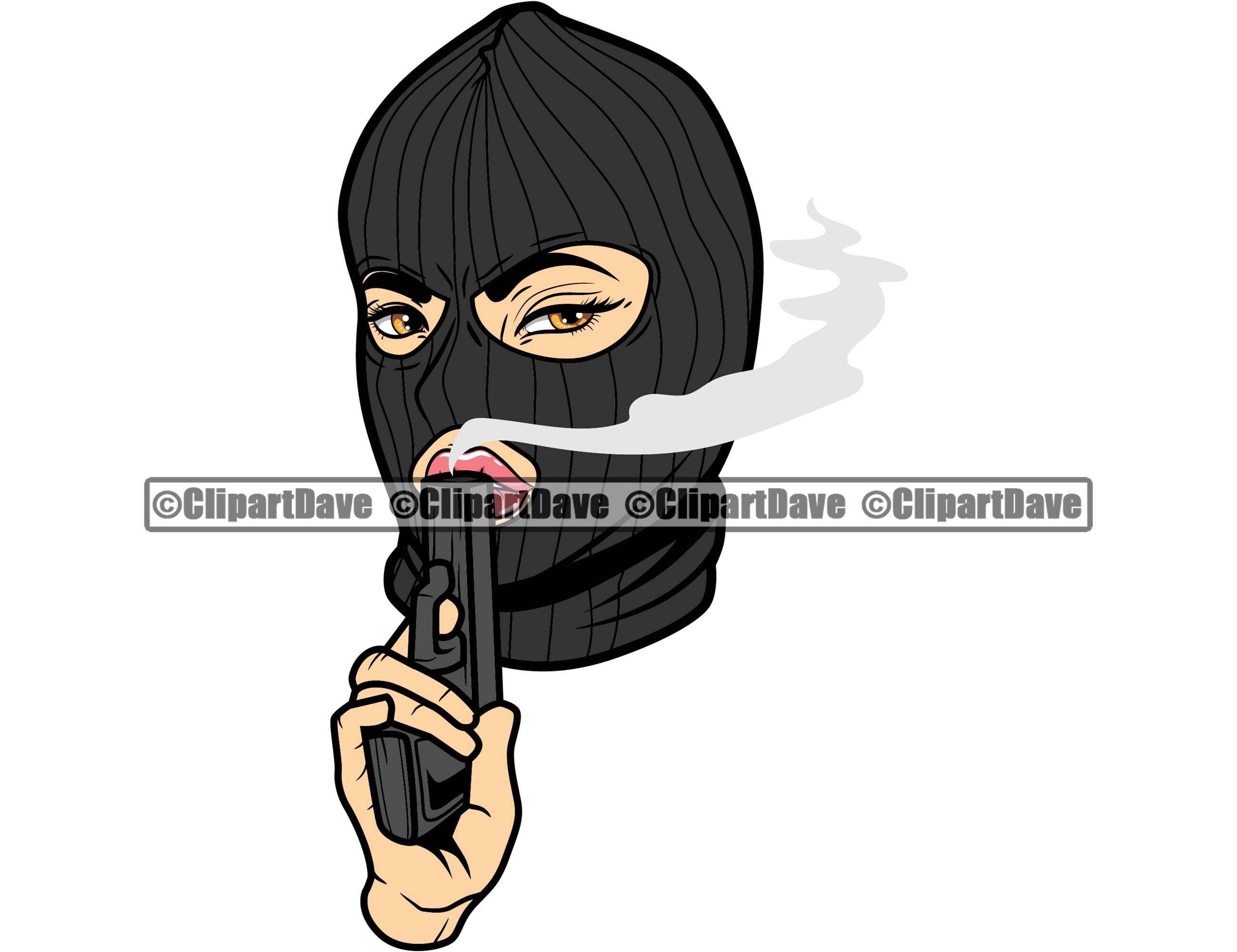 Gangster Woman Ski Mask Gun Smoke SVG Design Female Criminal Etsy
