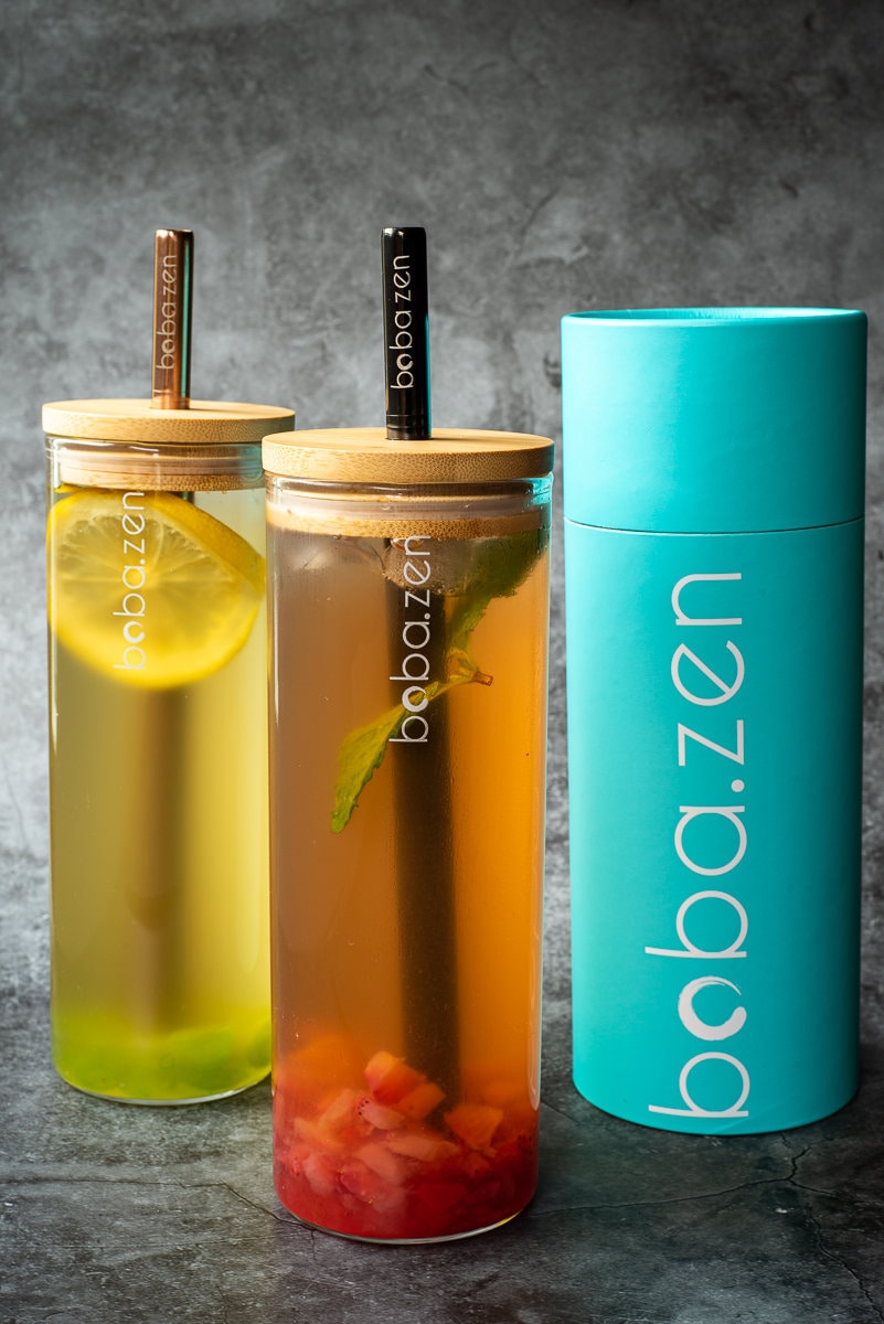 2 Pack Reusable Glass Bubble Tea Cups W/stainless Steel Straws Etsy