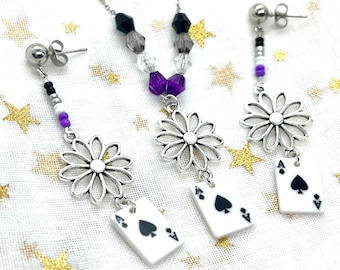 Asexual Pride Playing Cards Handmade Earrings and Necklace Set