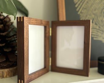 Solid Hardwood BiFold Picture Frame in Walnut Maple | Hinged Frame | Double Frame | Bi-Fold frame