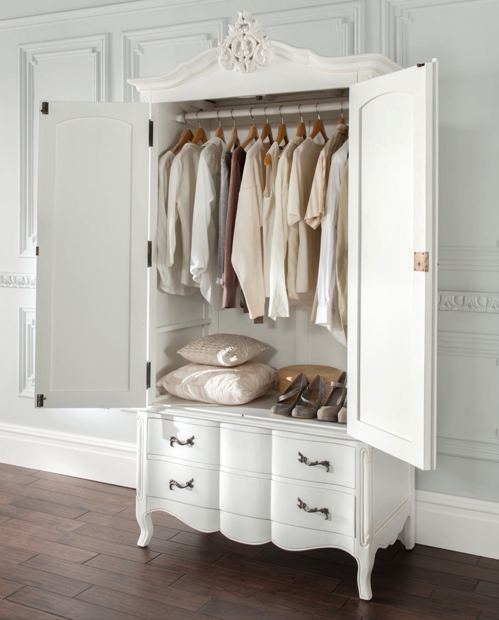 French antique white hand carved wardrobe with drawers and Etsy