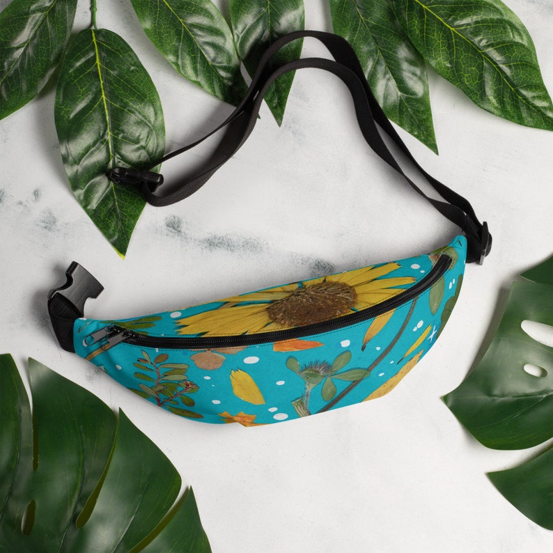 Cosmic Aqua Sunflowers Fanny Pack