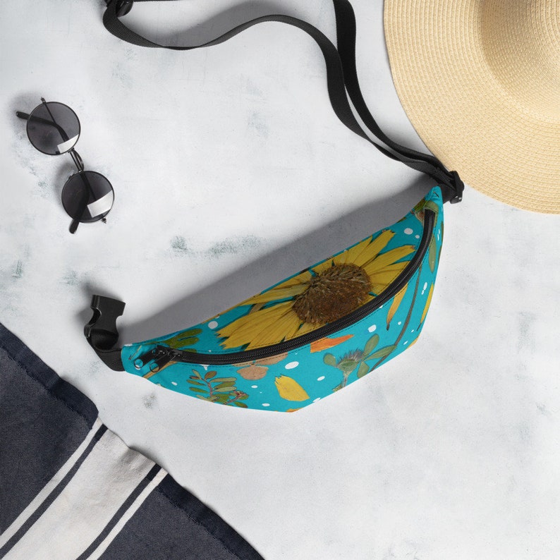 Cosmic Aqua Sunflowers Fanny Pack