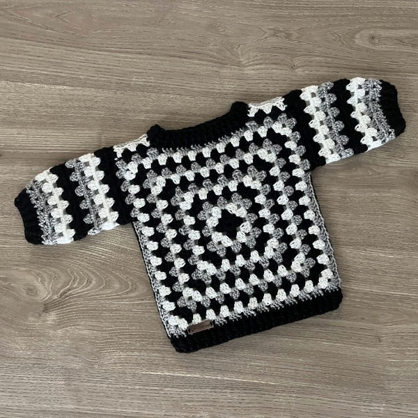 CROCHET PATTERN - Granny Square Crochet Baby Toddler Child Sweater | Pullover Jumper 0-3 Months to 12 Years DK 8 Ply