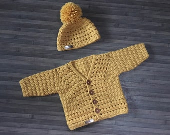 CROCHET PATTERN Baby Cardigan to Child Cardigan - Sam - Sweater and Hat Set Newborn to 10 Years DK/8 Ply  (051S)