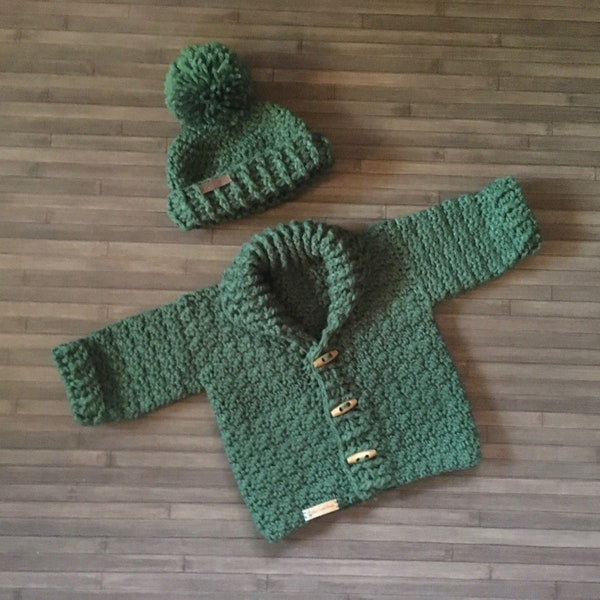 PATRON AU CROCHET Cardigan bébé à cardigan enfant - Rocky - Ensemble pull et bonnet Naissance à 10 ans DK/8 Ply (021)