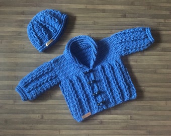 CROCHET PATTERN - Jacob Baby Cardigan to Child Cardigan and Hat Set to 10 Years DK/8 Ply (050)