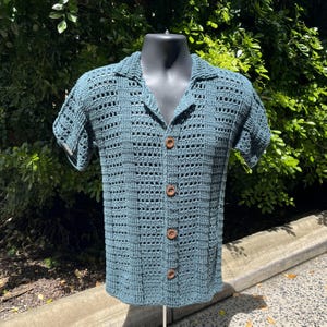 Haakpatroon - Seabreeze gehaakt overhemd heren button-up pdf, maten S-5XL, doe-het-zelfkleding, moderne gehaakte top, digitale download, alleen Engels