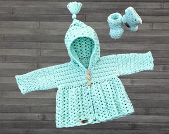 Crochet Pattern - Zara Baby Hoodie and Booties Set (0 - 3 Months), Dk 8 Ply