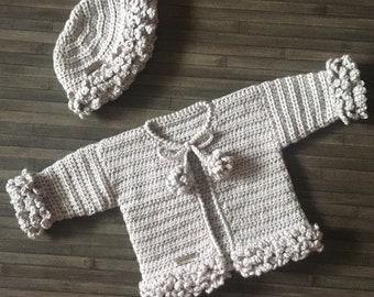 Crochet Cardigan Pattern - Harriet Baby Toddler Child to 10 Years Cardigan and Hat Set Crochet Pattern (048)