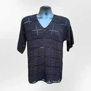 Crochet Pattern - Jet Crochet Men's T-shirt, Mesh Tshirt, Womens Short Sleeve Summer Top, Man Top, Adult V-Neck Top S to 2XL, DK 8 Ply