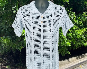 Crochet Pattern – Kayne Cabled Men’s Polo Shirt Pattern, S–5XL, Crochet Mens Shirt Pattern, Unisex Short Sleeve Top, ENGLISH ONLY