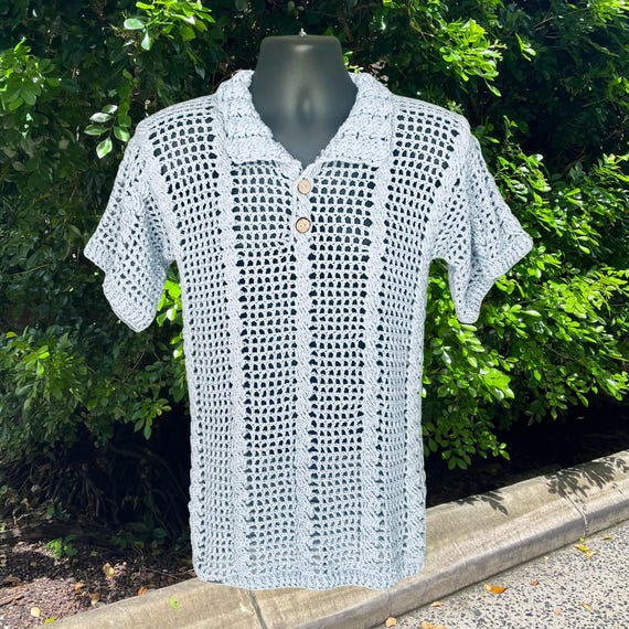 Crochet Pattern – Kayne Cabled Men’s Polo Shirt Pattern, S–5XL, Crochet Mens Shirt Pattern, Unisex Short Sleeve Top, ENGLISH ONLY