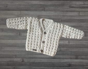 Crochet Pattern - Caleb Cabled V-neck Baby Cardigan Sweater Pattern 3 Sizes (0-3 Years) DK 8 Ply