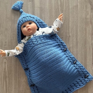 Crochet PATTERN - River Crochet Baby Sleeping Bag, Baby Cocoon, Baby Sack, Baby Push Chair Button Up Blanket, Baby Shower Gift, ENGLISH ONLY