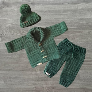 Crochet Pattern - Rocky Set - Crochet Baby Toddler Child Cardigan Sweater and Hat to 10 Years and Baby Pants Newborn to 2 Years English only