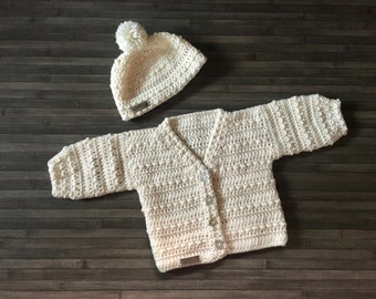 CROCHET PATTERN - Ashley - Crochet Baby Toddler Child Cardigan and Hat Set in 9 sizes Prem-Newborn up to 10 Years DK/8 Ply (043S)