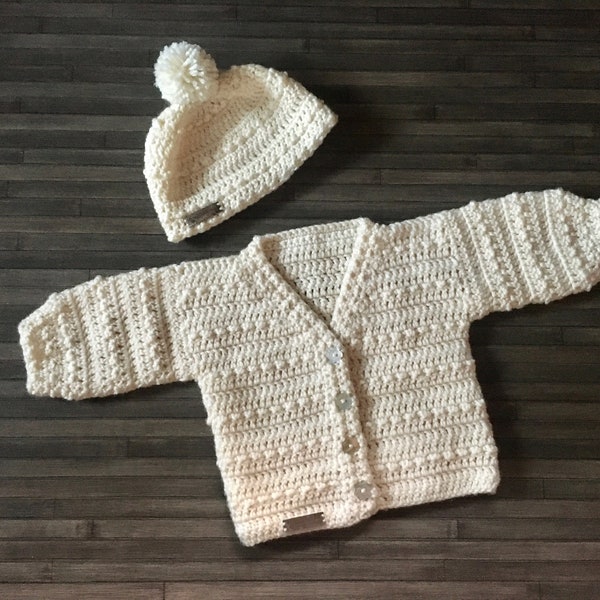 CROCHET PATTERN - Ashley - Crochet Baby Toddler Child Cardigan and Hat Set in 9 sizes Prem-Newborn up to 10 Years DK/8 Ply (043S)