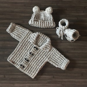 CROCHET PATTERN - Theo Baby to Child to 10 Years Crochet Cardigan Hat and Booties Set Aran 10 Ply (049)