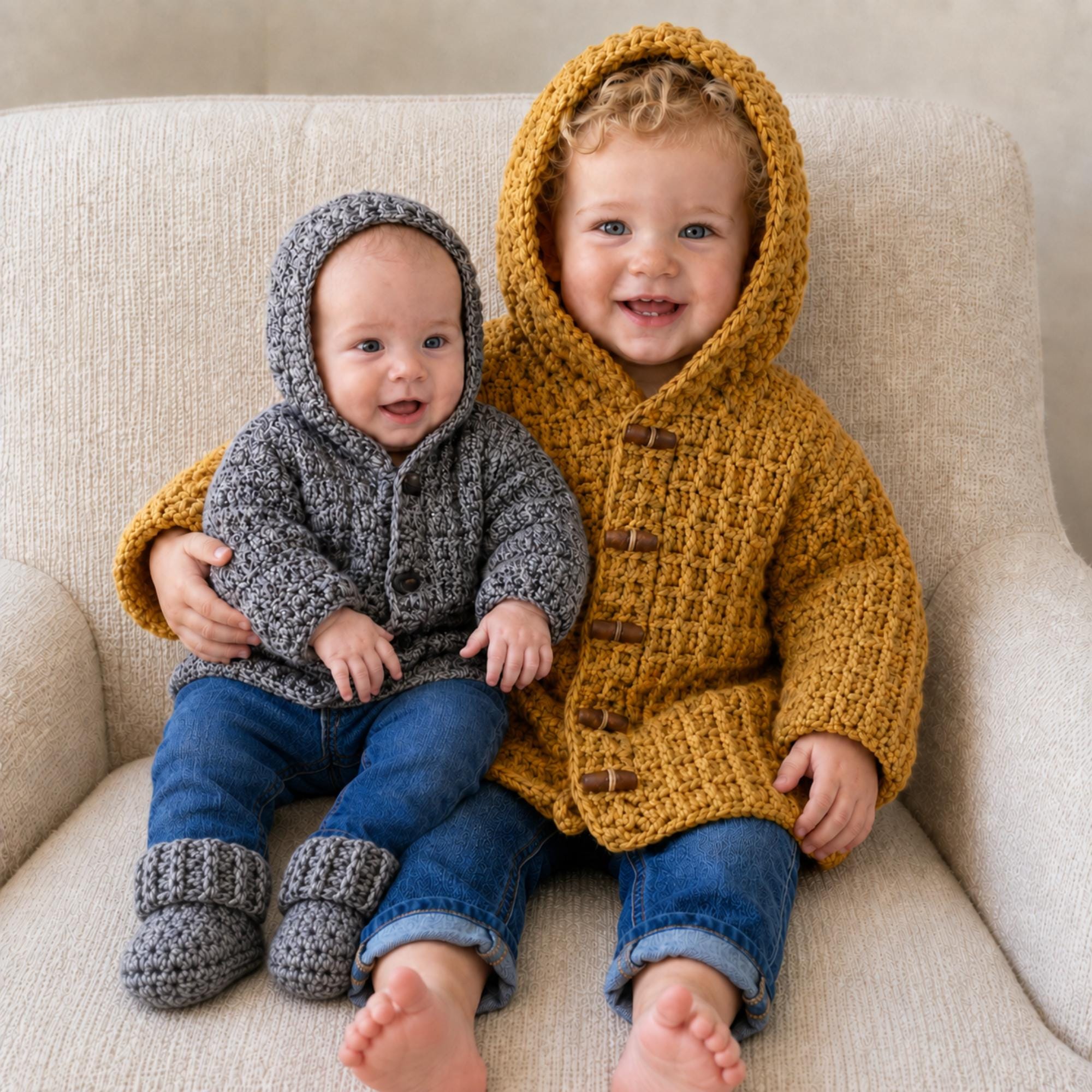 Crochet Pattern Mason Baby Hoodie and Booties Set 3 Sizes