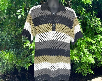 Schema per uncinetto - Polo da uomo con punto nonna / Top unisex all'uncinetto taglie S–5XL, filato DK 8 Ply