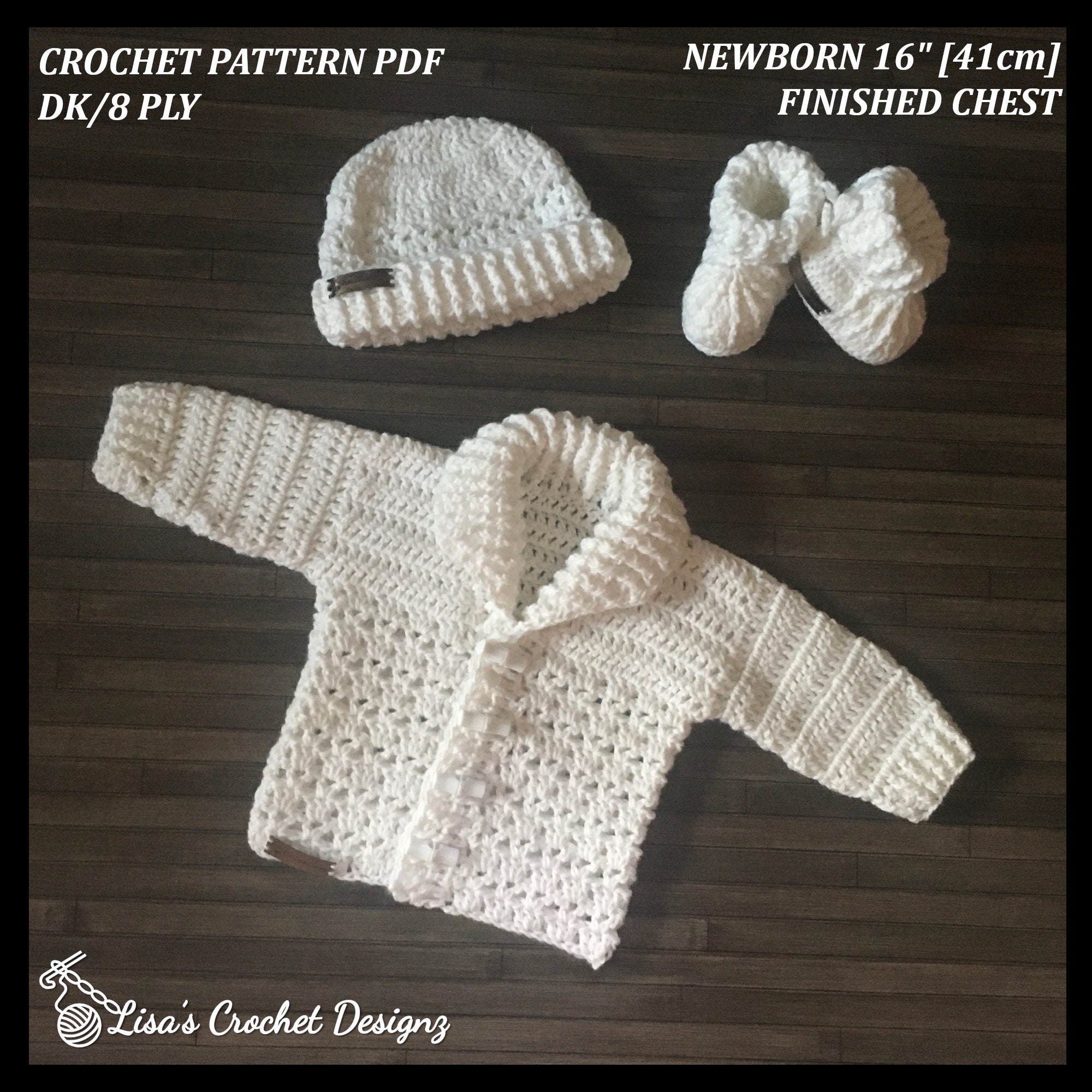 Crochet PATTERN - Corbin - Newborn Crochet Baby Cardigan Hat