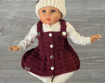 Wzór na szydełko – sukienka Harper Baby, 6 rozmiarów (noworodek – 4 lata), fartuszek dla małych dzieci i czapeczka Ethan, włóczka DK 8 Ply