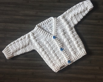 Crochet PATTERN - Ethan Crochet Baby Cardigan Newborn - 2 Years Dk 8 Ply Light Worsted 3 ENGLISH ONLY