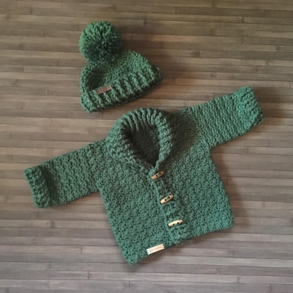 Crochet Pattern - Rocky Baby Cardigan to Child Cardigan Sweater and Hat Set (Newborn to 10 Years), Dk 8 Ply