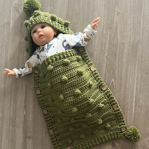Crochet PATTERN - Hunter Crochet Baby Sleeping Bag, Baby Cocoon, Baby Sack, Baby Push Chair Button Up Blanket Baby Shower Gift, ENGLISH ONLY