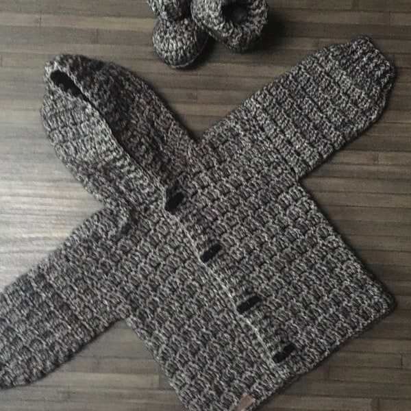 Crochet PATTERN - Mason Baby Hoodie | Baby Jacket | Baby Cardigan | Baby Sweater and Booties Set 3 sizes Newborn to 1 Year