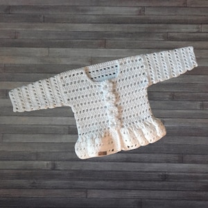 PATRÓN DE CROCHET - Cárdigan de bebé Leah con peplum para recién nacidos a 2 años, lana de 8 capas o lana ligera, SOLO EN INGLÉS