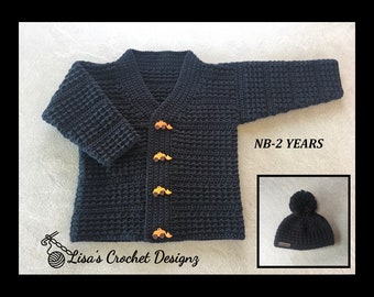 CROCHET PATTERN - Aaron Baby Cardigan and Hat Set DK/8 Ply (002S)